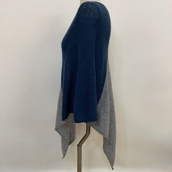 Celeste Poncho Sweater Small Medium Large One Size Teal Blue Gray Wool Cashmere - Picture 2 of 6